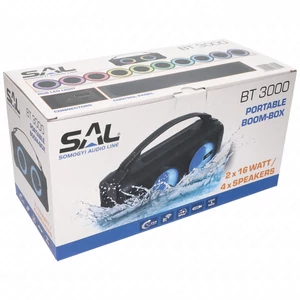 Hordozható bluetoothos hangszóró, IPX4 vízvédett, USB, beépített akkumulátor, SAL BT 3000